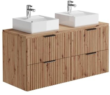 Vente-unique-Mobile per bagno sospeso con scanalature e lavabo da appoggio L120 cm le chiaro - ZEVARA
