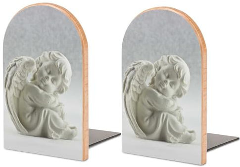 Tilivyx 1 Paar Buchstützen, Für Heimdekoration, Hölzernes Design, Wohnzimmer, Schlafzimmer, Büro, Küche, rutschfeste Buchstützen Engel Weiß 12.8 * 8.0 * 2.5 cm
