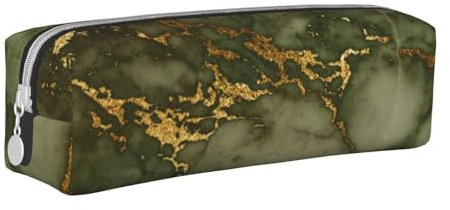 YWSOTRE Luxuriöser grüner und Goldener Marmor, Bleistifttasche, Federmäppchen, tragbare Bleistifttasche aus Leder mit Reißverschluss, Kosmetiktasche