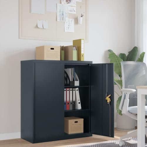Willood Aktenschrank Anthrazit 90x40x105 cm Stahl Geeignet für Arbeitszimmer, Wohnzimmer, etc.