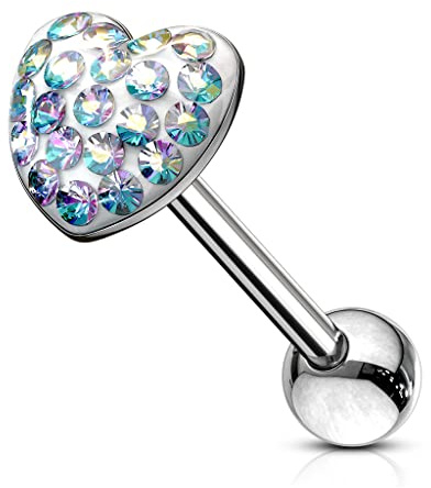 beyoutifulthings Zungen-piercing Epoxid Kristall-Pavé Herz 8-mm Silber Universal-Piercing Chirurgenstahl Barbell-s Stab-länge 16-mm