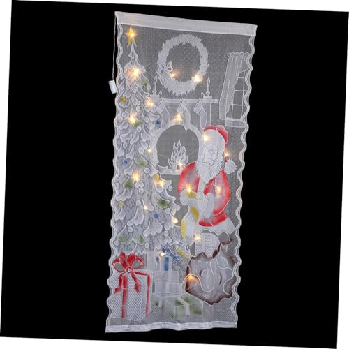 KOMBIUDA Led Weihnachtsvorhang Xin Halbdurchlässiger Spitzenvorhang Mit Batterielosen Led-lichtern Weihnachtliches Fenster-deko-Pendant Für Wohnzimmer Fenster Wand Kreatives Festival-hängeo