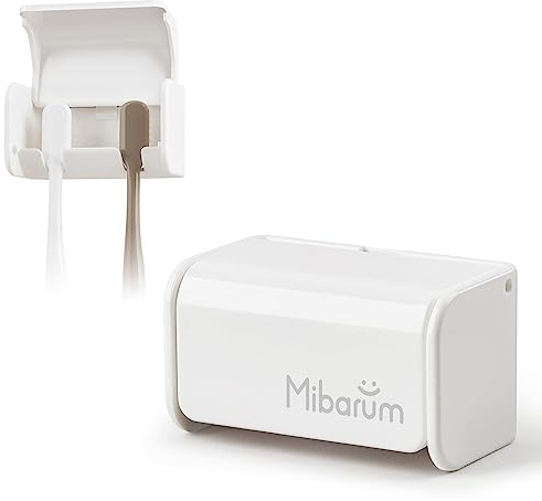 2 Packungen Mibarum Zahnbürstenhalter Wand ohne Bohren Mini einzeln, Selbstklebender wandhalterung Zahnbürste Halter für Badezimm Dusche– Weiß