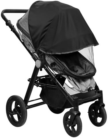 LEMESO Zanzariera Passeggino Universale con Parasole Integrato - Copertura Antizanzare e Protezione Solare per Bambini, con Cerniera(Nero)