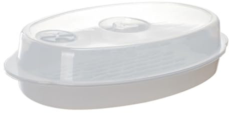GRIRIW Vaporera Para Microondas Con Tapa Blanca, Plato De Pescado Resistente, Para Cocinar Al Vapor, Material Duradero, Adecuado Para Cocina Familiar y Restaurante