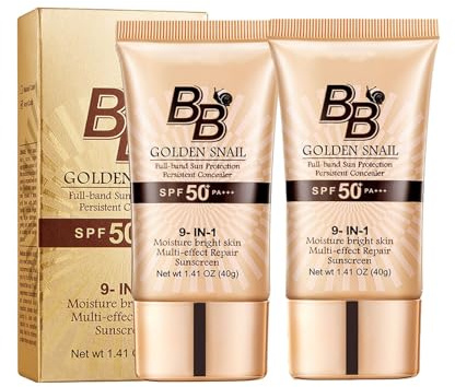 Snail BB Cream SPF 50 Foundation, Tinted Moisturizer for Face with SPF 50 Colour Correcting Self Adjusting for Mature Skin Lightweight Long-Lasting Buildable Coverage Foundation, 2PCS