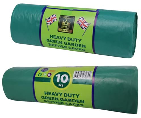 20 Heavy-Duty Garden Bin Bags – 90L Green Refuse Sacks (10-Pack) – Extra-Strong, Tear-Resistant, Leak-Proof for Outdoor & Garden Waste, 100x80cm