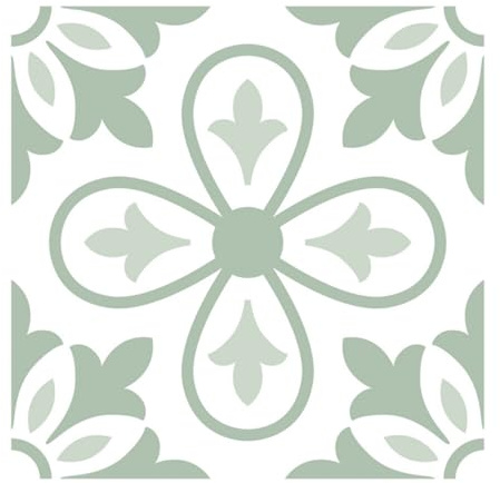 Neukids 50pcs Sage Green Tile Stickers,Self-Adhesive Four-Leaf Clover Tile Stickers- Peel & Stick, Kitchen, Bathroom, Laundry, RV, Fireplace & Cooker Backsplash