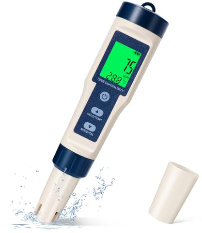 Tarswesi PH Messgerät, 5 in 1 Digital Wasserqualität Tester, TDS EC Salzgehalt Temperatur pH Tester, Wasserqualitätsprüfgerät Hochpräzises, pH Meter für Trinkwasser Schwimmbäder Aquarien Laboratorien