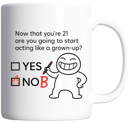 21st Birthday Gifts for Men, Women – Birthday Gift “Are You Going to Start Acting Like a Grown-Up?” – Joke Novelty Gift, Funny 21st Birthday Mug for Him, Her, Son, Daughter, Friend, or Sibling