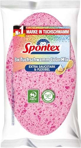 Spontex Tuchschwamm ColorMix, Extra saugstark & reißfest -3 Stück (5er Pack)