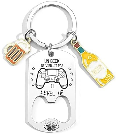 YZLPLP Cadeau Pour Geek-Porteclef Personnalisé 'Un Geek Ne Vieillit Pas il Level Up' - Porteclef Idée Cadeau Original Anniversaire Humour Jeux-Vidéo Geekr Ami Collègue Famille