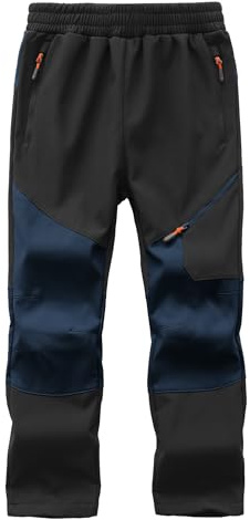 Buyboxs Boys Snow Pants Winter Ski Pants Kids Waterproof Warm Pants Fleece Lined Windproof For Kids Outdoor Hiking Adjustable Waist With Zipper Pockets Black+Dark Blue-XXS