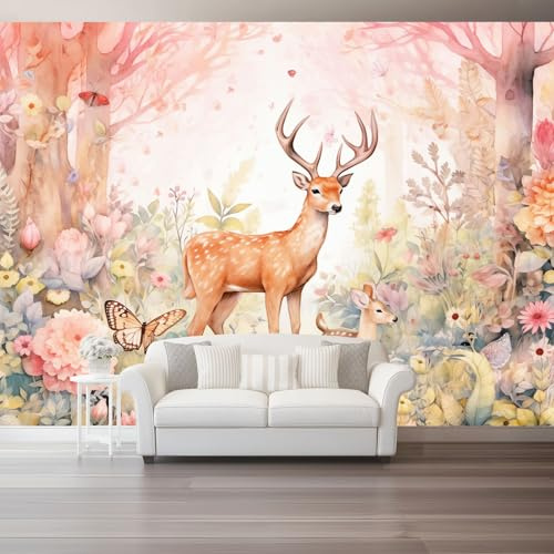 Arancione Fulvo Carta Da Parati Acquerello Fiori Rosa Della Giungla 200 x 140 cm Fotomurali Non Tessuto, Decorazione Poster Arte Murale Moderna per Casa Ufficio Camera Da Letto Soggiorno