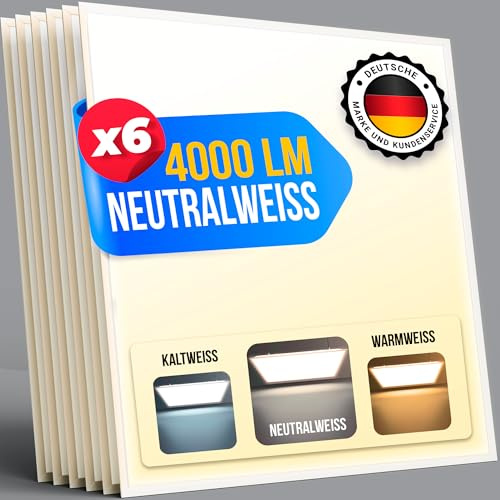 prosto LED Panel 62x62 Deckenlampe | 4000 lm inkl. Netzteil | Deckenpanel | Flickerfrei Einbau Büro Deckenleuchte | Bürolampe | Warmweiß 3.000 Kelvin (Neutralweiß 4.000 Kelvin, 6er Pack)