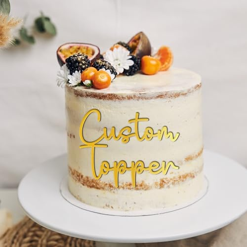 Personalised Cake Topper Custom Multicoloured Acrylic Letters Happy Birthday Wedding Anniversary Cake Decoration Cake Charms Name Plate (Gold)