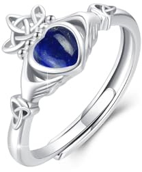 Claddagh Ring Damen 925 Sterling Silber Mondstein Irischer Ring Claddagh Herz Ringe Verstellbar Offener Ringe Geschenk Schmuck für Damen
