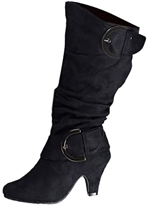 Générique Damstövel stilettklack stövel slouchy plisserad stövlar casual bred booty mi kalv sko enfärgad fotbollskläder vintage stövel häl ankelstövlar 37–42 ankelstövlar dam spetsig tå, svart, 40 EU