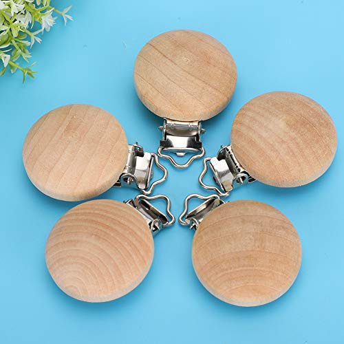 RASTKY 5 Stück 3 Cm Baby-Schnuller-Clips aus Buchenholz – Schnullerhalter für Kleinkinder, Schnuller-Clips ohne Löcher, Sichere und Umweltfreundliche Babyprodukte