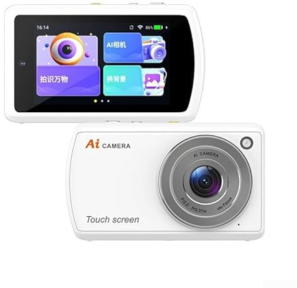 MoSundi AI Smart Fotocamera Digitale con 13MP Doppi Obiettivi, Touch Screen 3.6 Pollici, Condivisione WiFi e Filtri Bellezza, Nero BiancoGiappone