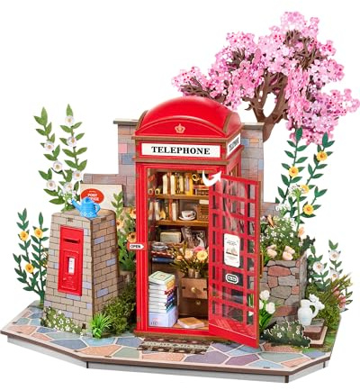 Rolife 3D Puzzle Rote Londoner Telefonzelle Holzmodell Bausatz für Erwachsene Blossom Bücherstand Bausatz mit LED-Beleuchtungsset Heimdekoration Geburtstagsgeschenke Kreative Geschenkidee