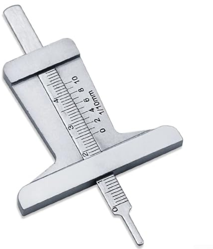 Medidor de profundidad de banda de rodadura de acero inoxidable de 0 a 60 mm, calibrador vernier para medir el desgaste de los neumáticos de coche con escala métrica, color plateado (0-50 mm)