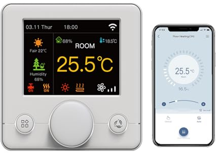 Qiumi Thermostat Intelligent WiFi à Cadran Coloré pour Ventilo-convecteurs 2 Tubes - Régulateur de Température Climatisation, 95-240V AC, Compatible avec Alexa & Google Home