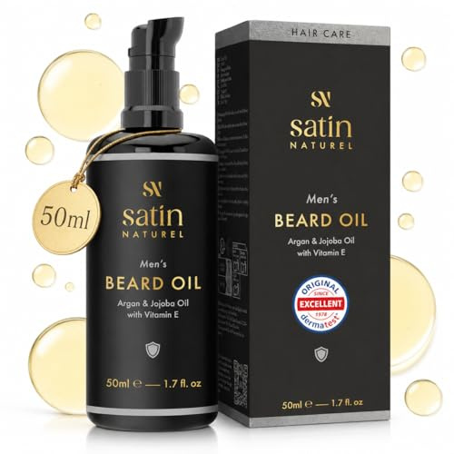 Satin Naturel Ekologisk Skäggolja Kallpressad 50ml – Skäggolja för Män – Stödjer Skäggväxt – Med Maskulin Doft – För Helskägg, Mustasch & Skäggvård – Vegansk Naturkosmetik