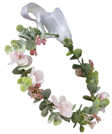 Blumenbrautkrone mit Eukalyptus, Beflockt, Rosa, Zarter Kopfschmuck | Leichtes Stirnband für Foto und Bankett, Kreative Dekoration mit Floraler Note, Angenehm zu Tragen