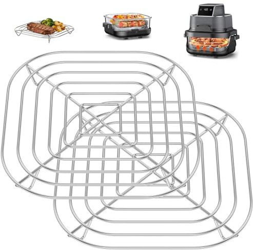 2Pcs Air Fryer Rack,Stainless Steel Air Fryer Accessorie,20x20cm Square Bacon Racks,Stackable Basket Grill Rack for Cooking Cooling Steaming Baking Roasting