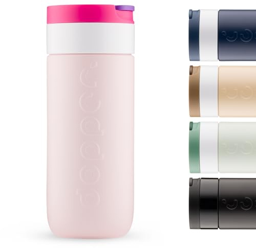 Dopper Travel Mug Thermobecher 400 ml Berry Pink - Auslaufsicherer Isolierbecher für kohlensäurehaltige Getränke, 6h warm / 20h kalt, 90% recycelter Edelstahl