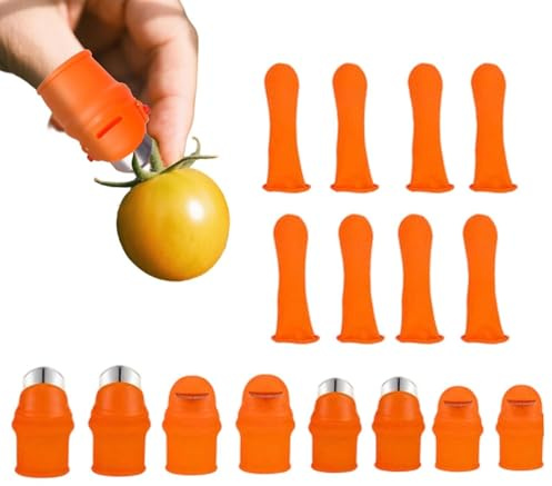 Yurosuis Coupe-Pouce de Jardinage - Outil de Cueillette pour en Acier Inoxydable Seize Pièces | Coupe-Pouce De Jardin Silicone | pour Concombres Tomates Haricots Verts Pastèques Fraises et Agrumes