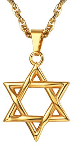 PROSTEEL 18k vergoldet Talisman Davidstern Anhänger Halskette Magen David Amulett Hexagramm mit 55+5cm Singapurkette Jüdischen Modeschmuck Accessoire für Herren