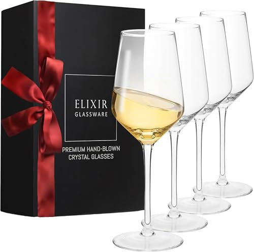 Copas De Vino Juego De 4 - Copas De Cristal Sopladas A Mano - Copas De Vino Blanco De Tallo Largo - Cristal Libre De Plomo - Regalo De Boda, Aniversario O Navidad - 380ml, Transparente