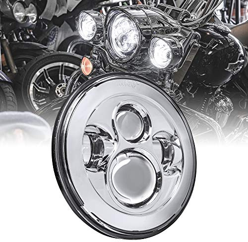 TRUE MODS 7 LED Headlight for Harley Davidson [Chrome-Finish] H4 Converters Plug and Play For Road King Electra Glide Ultra Classic Limited Heritage Softail Fat Boy Tri Street Glide Free Wheeler