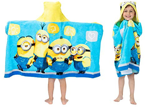 Despicable Me Minions Bath/Pool/Beach Soft Cotton Terry Hooded Towel Wrap, 24 x 50, By Franco Kids