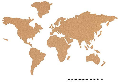 Navaris Kork Pinnwand Weltkarte - 102x50,3cm Pinwand Welt Karte Korktafel - Motiv Korkwand - Kinderzimmer Kork-Welt Korkpinnwand - inkl. 10 Pins
