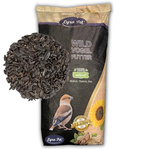 Lyra Pet® | 10 kg Sonnenblumenkerne Schwarz | Neue Ernte | Ganzjahres Vogelfutter für Wildvögel l Für Kleine Vögel & Jungtiere durch Dünnere Schale | Optimale Energie durch Hohen Ölanteil | Ganzjähriges Wildvogelfutter - Ideal für kleine Vögel - Mit höchstem Ölgehalt - Spendet Energie im Sommer und Winter