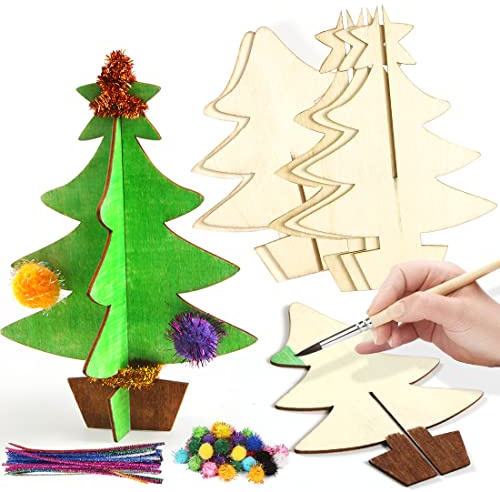 Bluelves 10 Stück DIY Weihnachtsbaum aus Holz, Tischdekoration, Weihnachtsbaum 3D aus Holz, Weihnachtsbaum, Ornament des Hauses, Kamin, kreative Freizeit, Weihnachtsdekoration für Kinder