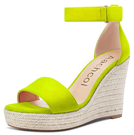 Aachcol Mujer cuña esparto Sandalias Correa Tobillo Abierta Punta Alto High Heel Clásico Cute Dress Zapatos 10 CM