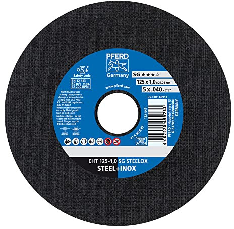 PFERD Trennscheibe EHT, 5 Stück | 125x1,0x22,23mm, gerade, Leistungslinie SG STEELOX | 69198297 – für Stahl und Edelstahl (INOX)
