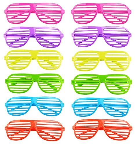 Wanfoou 12 gafas de plástico para persianas, gafas de sol ranuradas de color neón para fiesta de los años 80 (6 colores)