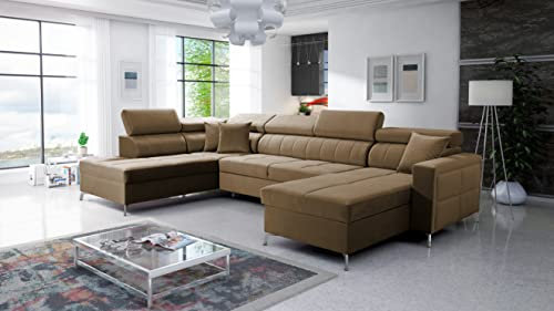 Ecksofa SIMI VI mit Schlaffunktion - Bettkasten - Wohnlandschaft - XXL Sofa - U Form - Wohnzimmermöbel - Couch - Eckcouch - Schlafsofa - Couchgarnitur - Polsterecke 26 (JAGUAR 2177, SEITE RECHTS)