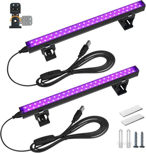Barrina Schwarzlicht UV LED Bar, 10W 28cm USB Schwarzer Lichtbalken, 2er | Verstellbare Schwarzlichtlampe für Party, Körperfarben Halloween Dekorationen, Tragbare UV LED Schwarzlicht für Schlafzimmer