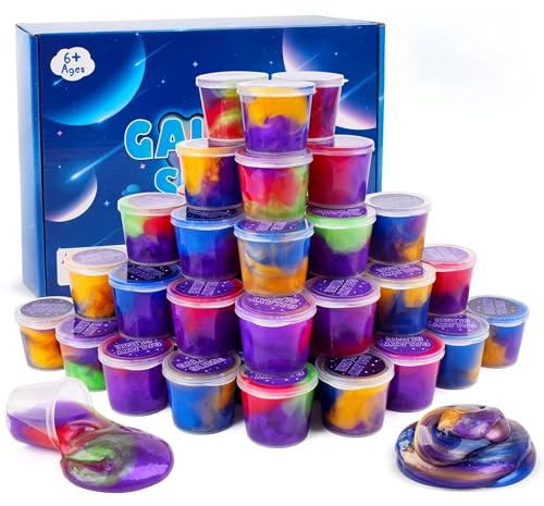 48 Pack Fluffy Galaxy Making Slime kit for Kids, Mini Easter Slime Party Favor, Bulk Putty Cheap Toy for Girls and Boys for Sensory and Tactile Stimulation, Bag Fillers, Soft Non-Sticky
