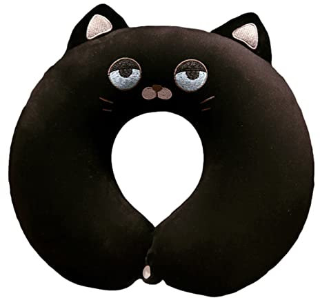 CULASIGN Nackenkissen Kinder, Tier Reisekissen Nackenhörnchen 30 * 30cm Memory Foam Nackenstütze U-förmiges Nackenstützkissen Flugzeug Schlafkissen im Auto Flugzeug Zug (Schwarze Katze)