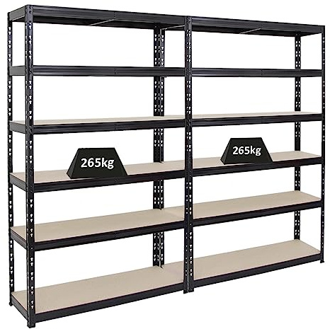 PROREGAL Mega Deal | 2X Schwerlastregal Giant Tiger | HxBxT 200x120x40cm | Fachlast 265kg | 6-Ebenen | Schwarz | Garagenregal Kellerregal, Werkstattregal