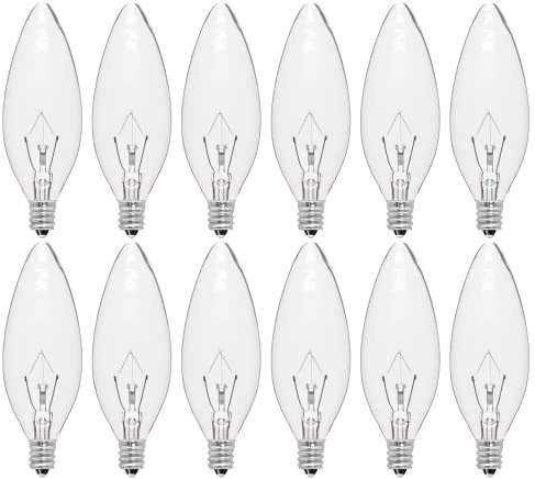 CYLYT 12-Pack E12 Candelabra Light Bulbs 25W Warm White 2500K, 240 Lumen Dimmable Chandelier Light Bulbs for Ceiling Fan, Pendants or Outdoor, B10 Clear Incandescent Bulbs