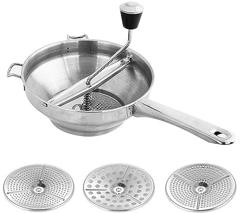 Food Mill with 3pcs Filter,Manual Vegetable Mill Stainless Steel Baby Food Grinder Perfect Rotary Food Mill for Tomato Sauce,Potatoes,Baby Food or Canned Goods
