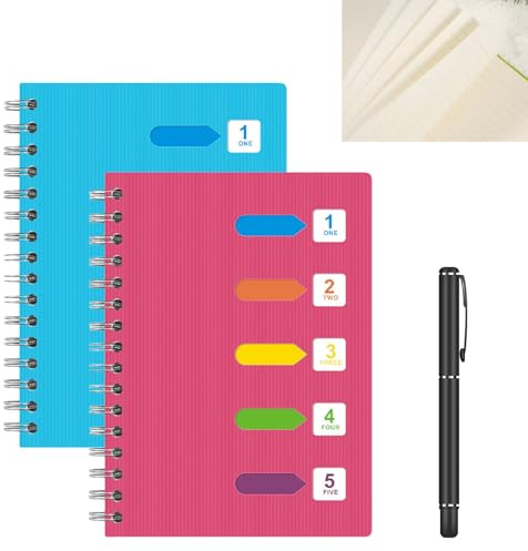 Nizirioo 2 Stück A5 Spiralblock Notizbuch mit Register - Liniertes Ringbuch für Büro, Schule & Universität, 14 x 21 cm, 120 Blatt/240 Seiten